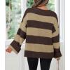 ZESICA Women’s 2026 Fall Long Sleeve Oversized Striped Color Block Comfy Loose Crew Neck Knitted Pullover Sweater(Brown)