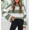 ZESICA Women’s 2026 Fall Long Sleeve Oversized Striped Color Block Comfy Loose Crew Neck Knitted Pullover Sweater(Green)