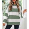 ZESICA Women’s 2026 Fall Long Sleeve Oversized Striped Color Block Comfy Loose Crew Neck Knitted Pullover Sweater(Green)