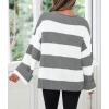 ZESICA Women’s 2026 Fall Long Sleeve Oversized Striped Color Block Comfy Loose Crew Neck Knitted Pullover Sweater(Grey)