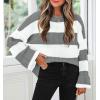 ZESICA Women’s 2026 Fall Long Sleeve Oversized Striped Color Block Comfy Loose Crew Neck Knitted Pullover Sweater(Grey)