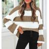 ZESICA Women’s 2026 Fall Long Sleeve Oversized Striped Color Block Comfy Loose Crew Neck Knitted Pullover Sweater(Lightkhaki)