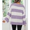 ZESICA Women’s 2026 Fall Long Sleeve Oversized Striped Color Block Comfy Loose Crew Neck Knitted Pullover Sweater(Lightpurple)
