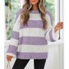 ZESICA Women’s 2026 Fall Long Sleeve Oversized Striped Color Block Comfy Loose Crew Neck Knitted Pullover Sweater(Lightpurple)