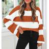 ZESICA Women’s 2026 Fall Long Sleeve Oversized Striped Color Block Comfy Loose Crew Neck Knitted Pullover Sweater(Orange)