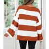 ZESICA Women’s 2026 Fall Long Sleeve Oversized Striped Color Block Comfy Loose Crew Neck Knitted Pullover Sweater(Orange)