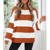 ZESICA Women’s 2026 Fall Long Sleeve Oversized Striped Color Block Comfy Loose Crew Neck Knitted Pullover Sweater(Orange)