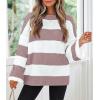 ZESICA Women’s 2026 Fall Long Sleeve Oversized Striped Color Block Comfy Loose Crew Neck Knitted Pullover Sweater(Pink)