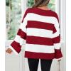 ZESICA Women’s 2026 Fall Long Sleeve Oversized Striped Color Block Comfy Loose Crew Neck Knitted Pullover Sweater(Red)
