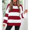 ZESICA Women’s 2026 Fall Long Sleeve Oversized Striped Color Block Comfy Loose Crew Neck Knitted Pullover Sweater(Red)