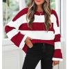 ZESICA Women’s 2026 Fall Long Sleeve Oversized Striped Color Block Comfy Loose Crew Neck Knitted Pullover Sweater(Red)