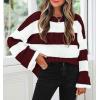 ZESICA Women’s 2026 Fall Long Sleeve Oversized Striped Color Block Comfy Loose Crew Neck Knitted Pullover Sweater(Wine)