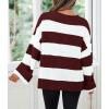 ZESICA Women’s 2026 Fall Long Sleeve Oversized Striped Color Block Comfy Loose Crew Neck Knitted Pullover Sweater(Wine)