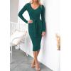 ZESICA Women’s 2026 Spring Sweater Dress V Neck Long Sleeve Ribbed Knit Tie Waist Bodycon Slim Fit Midi Dresses(Darkgreen)