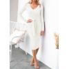 ZESICA Women’s 2026 Spring Sweater Dress V Neck Long Sleeve Ribbed Knit Tie Waist Bodycon Slim Fit Midi Dresses(White)
