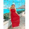 ZESICA Women’s 2026 Summer Bohemian Strapless Off Shoulder Lace Trim Backless Flowy A Line Beach Long Maxi Dress(Firered)