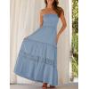 ZESICA Women’s 2026 Summer Bohemian Strapless Off Shoulder Lace Trim Backless Flowy A Line Beach Long Maxi Dress(Skyblue)