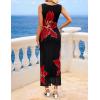 ZESICA Women’s 2026 Summer Floral Bodycon Midi Dress Sleeveless Crewneck Mesh Ruched Wedding Guest Party Long Dresses(Black)