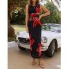 ZESICA Women’s 2026 Summer Floral Bodycon Midi Dress Sleeveless Crewneck Mesh Ruched Wedding Guest Party Long Dresses(Black)