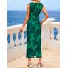 ZESICA Women’s 2026 Summer Floral Bodycon Midi Dress Sleeveless Crewneck Mesh Ruched Wedding Guest Party Long Dresses(Green)