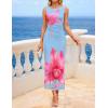 ZESICA Women’s 2026 Summer Floral Bodycon Midi Dress Sleeveless Crewneck Mesh Ruched Wedding Guest Party Long Dresses(Pink)