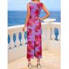ZESICA Women’s 2026 Summer Floral Bodycon Midi Dress Sleeveless Crewneck Mesh Ruched Wedding Guest Party Long Dresses(Purple)