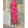 ZESICA Women’s 2026 Summer Floral Bodycon Midi Dress Sleeveless Crewneck Mesh Ruched Wedding Guest Party Long Dresses(Rose)