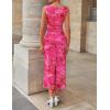 ZESICA Women’s 2026 Summer Floral Bodycon Midi Dress Sleeveless Crewneck Mesh Ruched Wedding Guest Party Long Dresses(Rose)