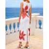 ZESICA Women’s 2026 Summer Floral Bodycon Midi Dress Sleeveless Crewneck Mesh Ruched Wedding Guest Party Long Dresses(White)