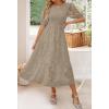 ZESICA Women’s 2026 Summer Short Puff Sleeve Crewneck Smocked Floral Lace Flowy A Line Tiered Maxi Dresses(Almond)