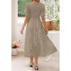 ZESICA Women’s 2026 Summer Short Puff Sleeve Crewneck Smocked Floral Lace Flowy A Line Tiered Maxi Dresses(Almond)