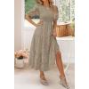 ZESICA Women’s 2026 Summer Short Puff Sleeve Crewneck Smocked Floral Lace Flowy A Line Tiered Maxi Dresses(Almond)