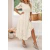 ZESICA Women’s 2026 Summer Short Puff Sleeve Crewneck Smocked Floral Lace Flowy A Line Tiered Maxi Dresses(Beige)