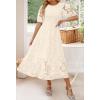 ZESICA Women’s 2026 Summer Short Puff Sleeve Crewneck Smocked Floral Lace Flowy A Line Tiered Maxi Dresses(Beige)