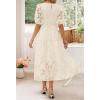 ZESICA Women’s 2026 Summer Short Puff Sleeve Crewneck Smocked Floral Lace Flowy A Line Tiered Maxi Dresses(Beige)