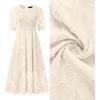ZESICA Women’s 2026 Summer Short Puff Sleeve Crewneck Smocked Floral Lace Flowy A Line Tiered Maxi Dresses(Beige)
