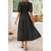 ZESICA Women’s 2026 Summer Short Puff Sleeve Crewneck Smocked Floral Lace Flowy A Line Tiered Maxi Dresses(Black)