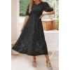 ZESICA Women’s 2026 Summer Short Puff Sleeve Crewneck Smocked Floral Lace Flowy A Line Tiered Maxi Dresses(Black)