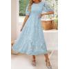 ZESICA Women’s 2026 Summer Short Puff Sleeve Crewneck Smocked Floral Lace Flowy A Line Tiered Maxi Dresses(Blue)