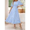 ZESICA Women’s 2026 Summer Short Puff Sleeve Crewneck Smocked Floral Lace Flowy A Line Tiered Maxi Dresses(Lightblue)