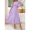 ZESICA Women’s 2026 Summer Short Puff Sleeve Crewneck Smocked Floral Lace Flowy A Line Tiered Maxi Dresses(Lightpurple)