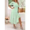 ZESICA Women’s 2026 Summer Short Puff Sleeve Crewneck Smocked Floral Lace Flowy A Line Tiered Maxi Dresses(Mint)