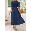 ZESICA Women’s 2026 Summer Short Puff Sleeve Crewneck Smocked Floral Lace Flowy A Line Tiered Maxi Dresses(Navy)