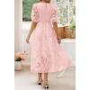 ZESICA Women’s 2026 Summer Short Puff Sleeve Crewneck Smocked Floral Lace Flowy A Line Tiered Maxi Dresses(Pink)