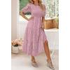 ZESICA Women’s 2026 Summer Short Puff Sleeve Crewneck Smocked Floral Lace Flowy A Line Tiered Maxi Dresses(Purple)
