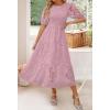 ZESICA Women’s 2026 Summer Short Puff Sleeve Crewneck Smocked Floral Lace Flowy A Line Tiered Maxi Dresses(Purple)