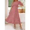 ZESICA Women’s 2026 Summer Short Puff Sleeve Crewneck Smocked Floral Lace Flowy A Line Tiered Maxi Dresses(Tearose)