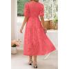 ZESICA Women’s 2026 Summer Short Puff Sleeve Crewneck Smocked Floral Lace Flowy A Line Tiered Maxi Dresses(Watermelon)