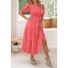 ZESICA Women’s 2026 Summer Short Puff Sleeve Crewneck Smocked Floral Lace Flowy A Line Tiered Maxi Dresses(Watermelon)