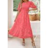 ZESICA Women’s 2026 Summer Short Puff Sleeve Crewneck Smocked Floral Lace Flowy A Line Tiered Maxi Dresses(Watermelon)